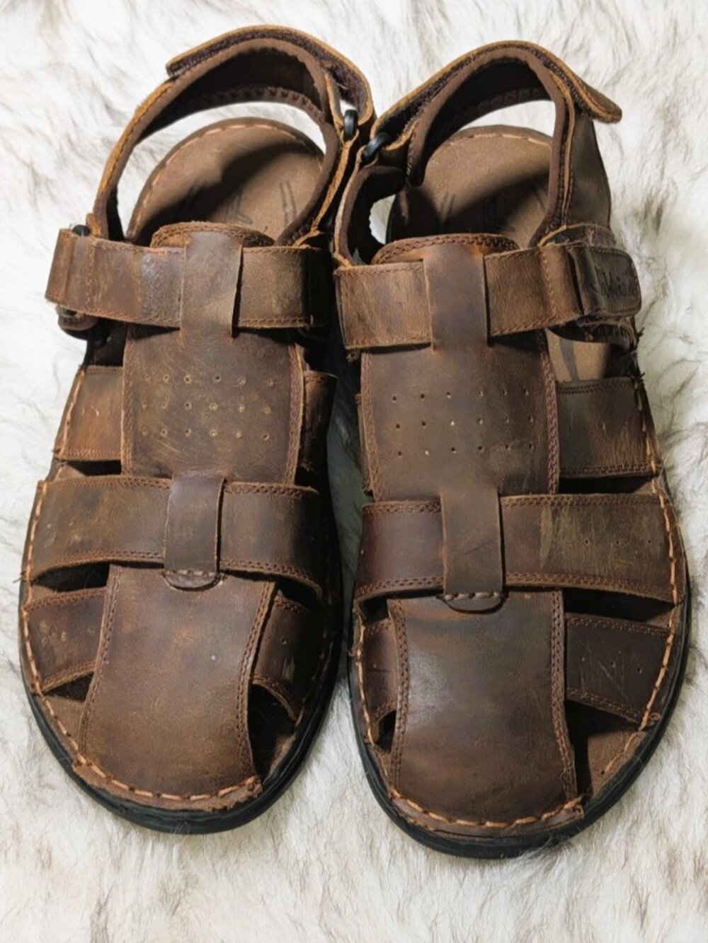 Arkbird Brown Leather Mens Sandals Closed-Toe Fisherman Adjustable Straps 14